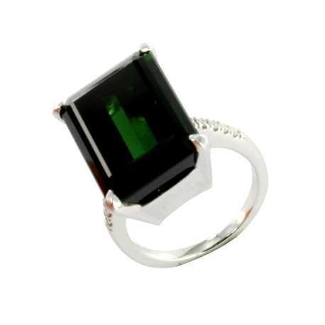 Bague or et tourmaline (17 carats) et diamants (0,5 carat), irrésistible verte