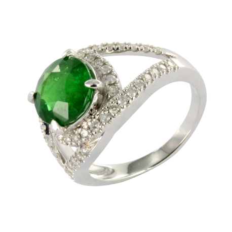 Bague or et tsavorite (4 carats) et diamants (0,4 carat), regard vert