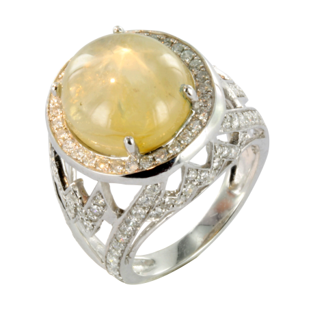 Bague or et saphir (12 carat) et diamants (0,5 carat), etoile jaune du sri lanka