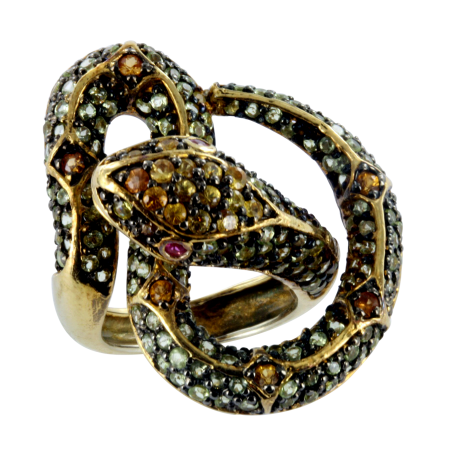 Bague argent et rubis (0,2 carat) et saphirs (4 carats), le serpent