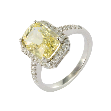 Bague or et saphir (5 carats) et diamants (0,3 carat), princesse jaune du sri lanka