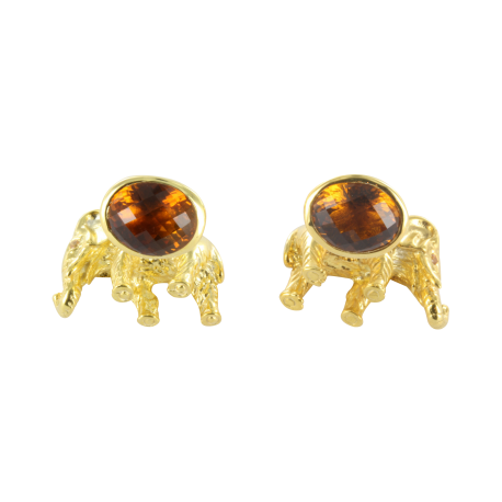 Boutons de manchette argent et pierres de soleil (6 carats), l'éléphant orange