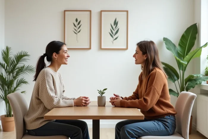 Deux femmes lors d'une consultation bien-être dans une clinique moderne, illustrant l'importance du suivi santé et des nouvelles tendances en matière de prévention en 2024