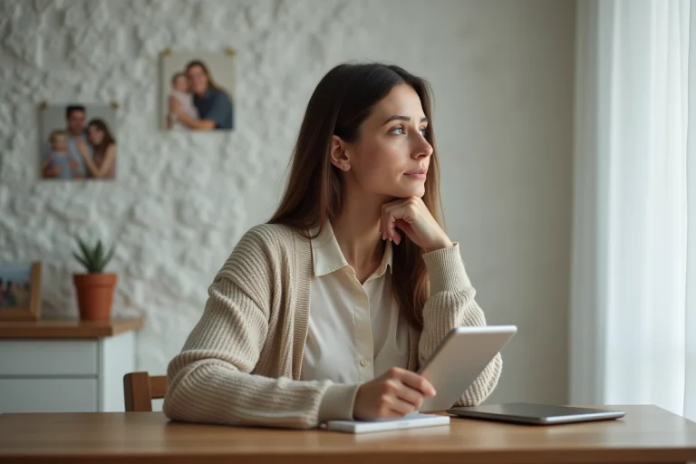 Jeune femme pensive dans une maison moderne