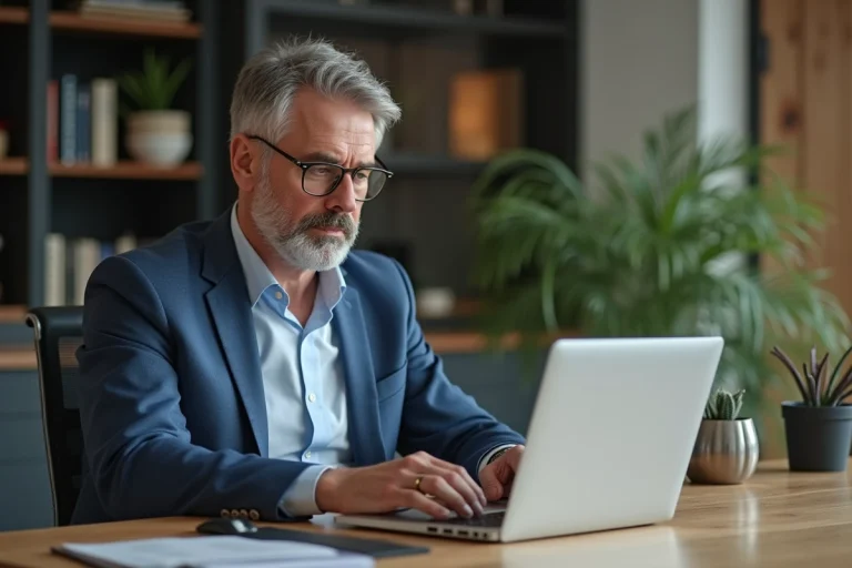 Homme d'âge moyen travaillant à son bureau à domicile