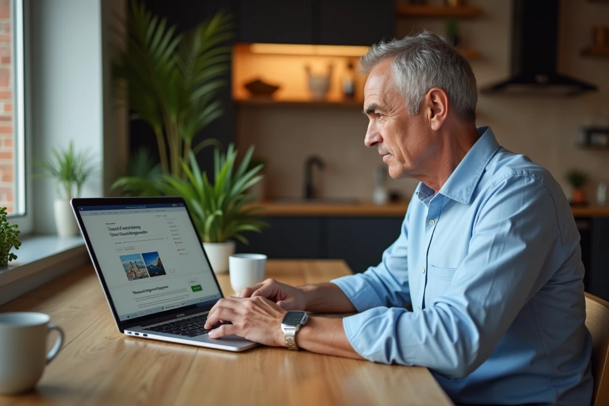 Homme regardant des avis produits sur son ordinateur
