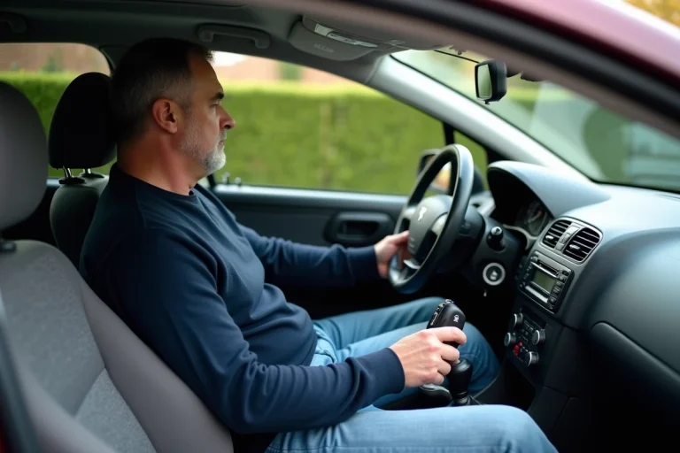 Homme d'âge moyen dans une Peugeot 307 HDi en intérieur