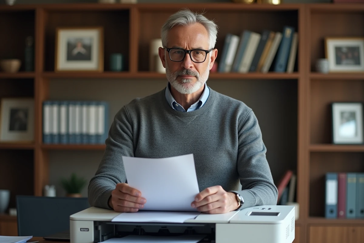 Homme scannant un document dans son bureau à domicile